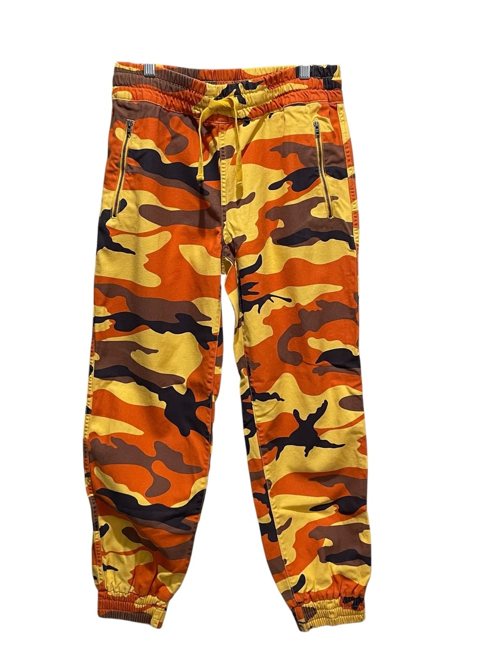 TNA Aritzia Camo Jogger Pants Orange Yellow Brown Drawstring Cotton Size Medium